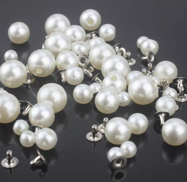 Pearl Rivets - 6mm 8mm Mixed Size Pin Pearls