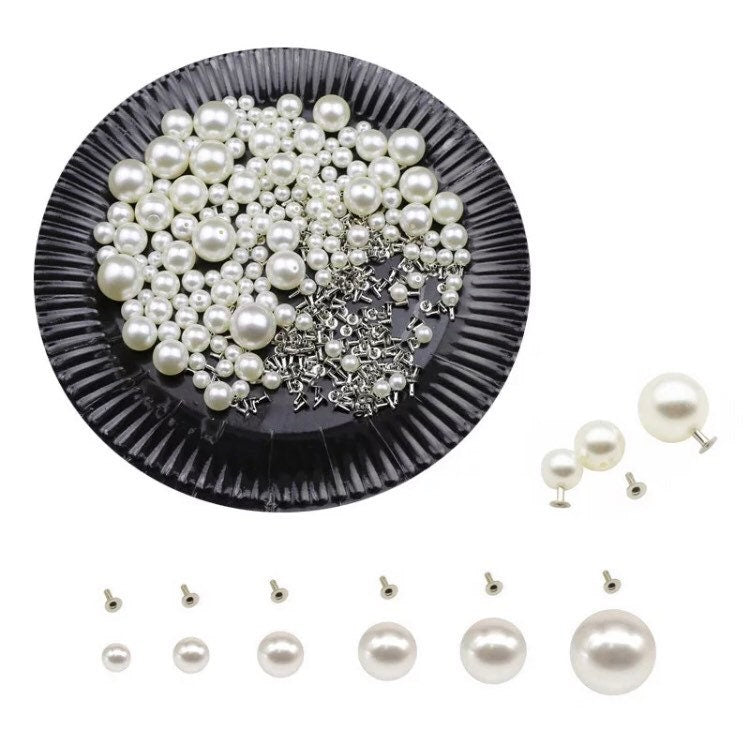 Pearl Rivets - 6mm 8mm Mixed Size Pin Pearls