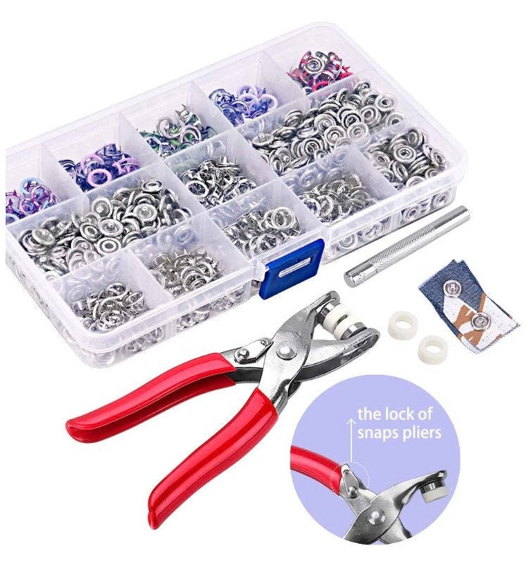 Colored Snap Kit with Pliers - 200 snaps with tools and carry case