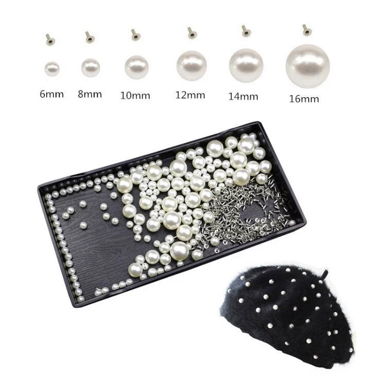 Pearl Rivets - 6mm 8mm Mixed Size Pin Pearls