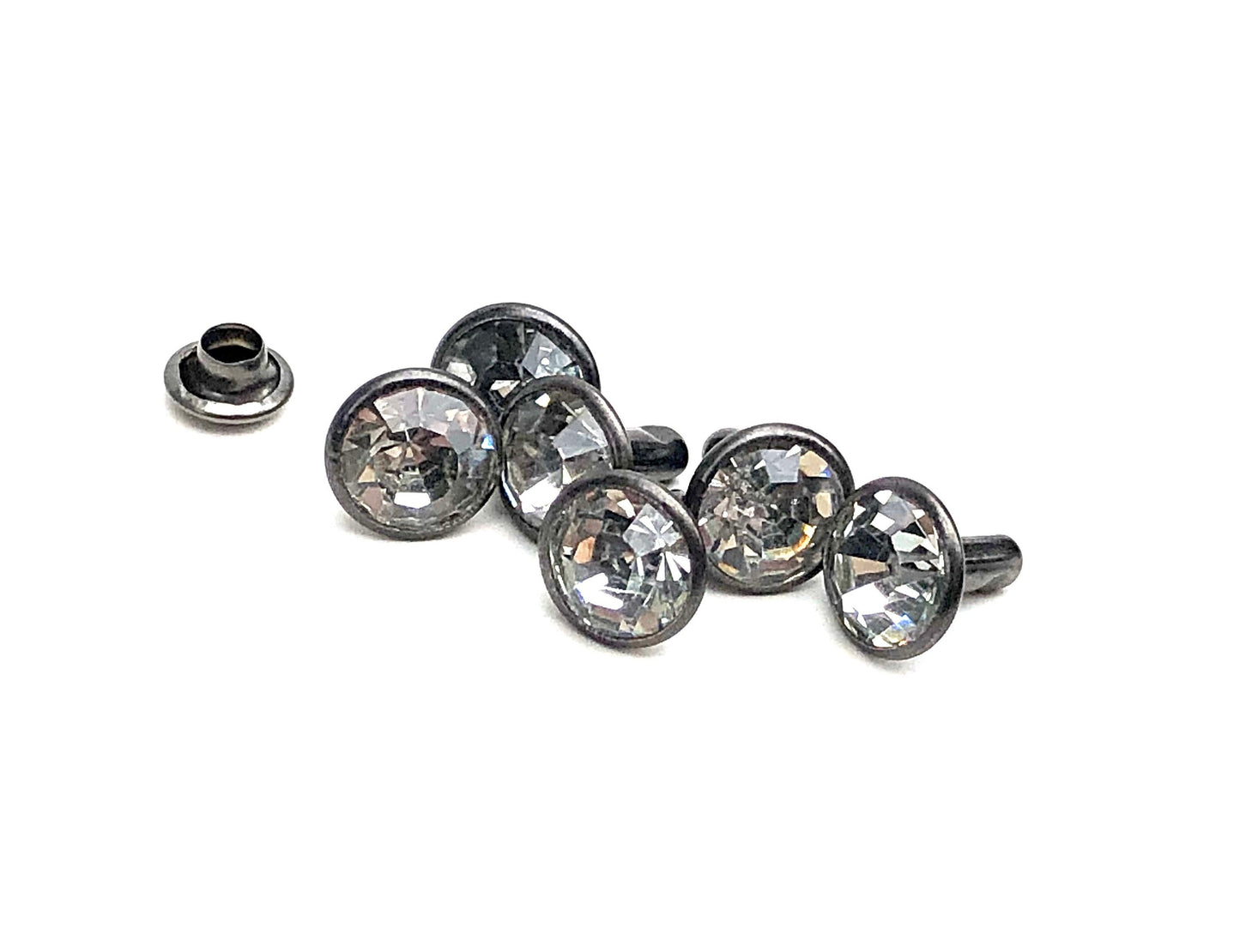 8mm Clear Black Gunmetal Post Crystal Rivets
