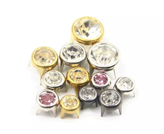 Rhinestone claw rivets - 6mm 7mm 10mm Crystal spike prong rivets - Crystal Rhinestone Round Spots