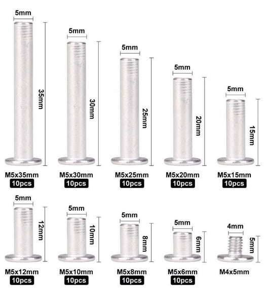 Stainless Steel Chicago Screw Rivets - multiple sizes - Easy install! No tools required! Perfect for tags