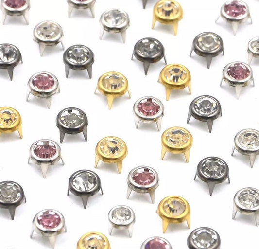 Rhinestone claw rivets - 6mm 7mm 10mm Crystal spike prong rivets - Crystal Rhinestone Round Spots