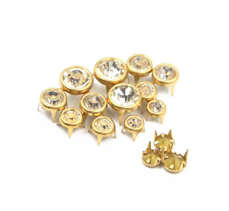 Rhinestone claw rivets - 6mm 7mm 10mm Crystal spike prong rivets - Crystal Rhinestone Round Spots