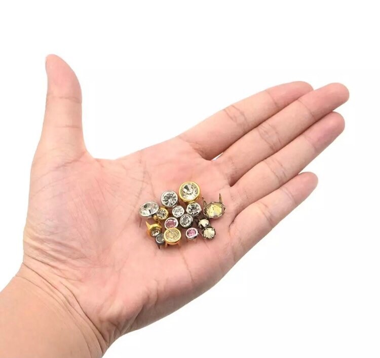 Rhinestone claw rivets - 6mm 7mm 10mm Crystal spike prong rivets - Crystal Rhinestone Round Spots