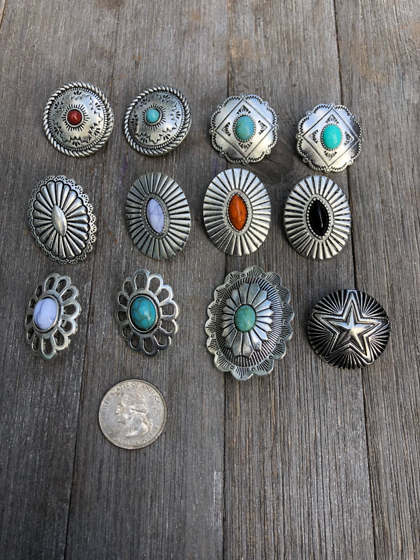 Turquoise metal concho button - sew on western button