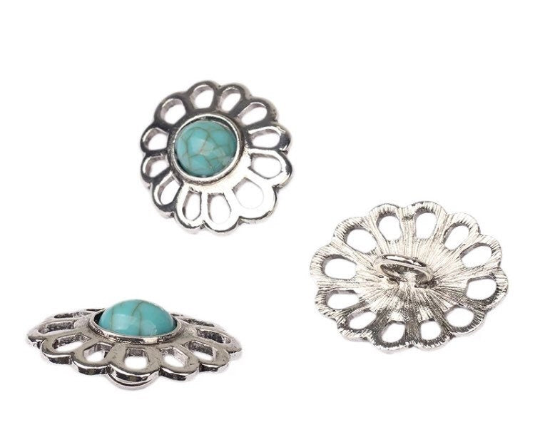 Turquoise metal concho button - sew on western button