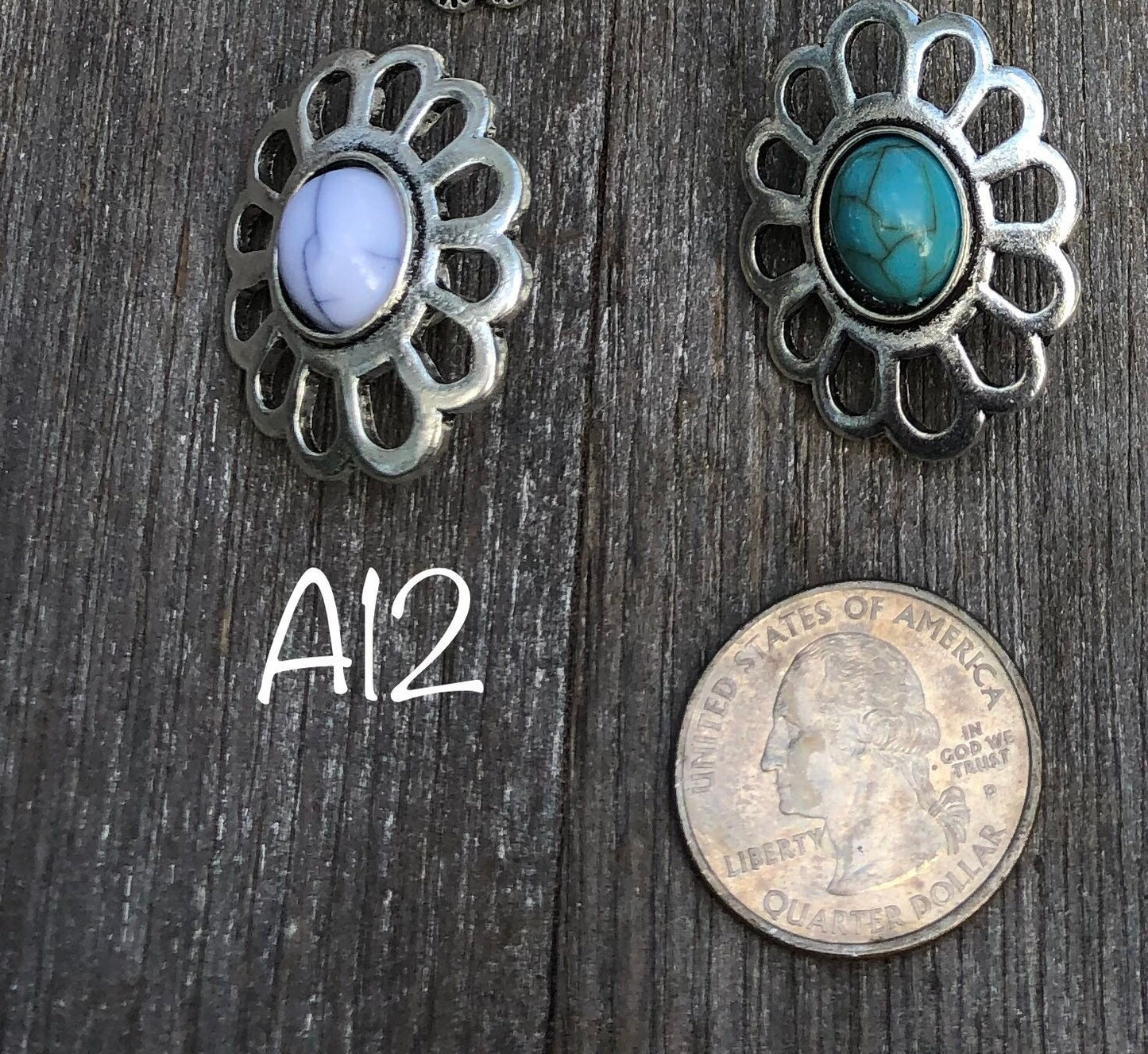 Turquoise metal concho button - sew on western button
