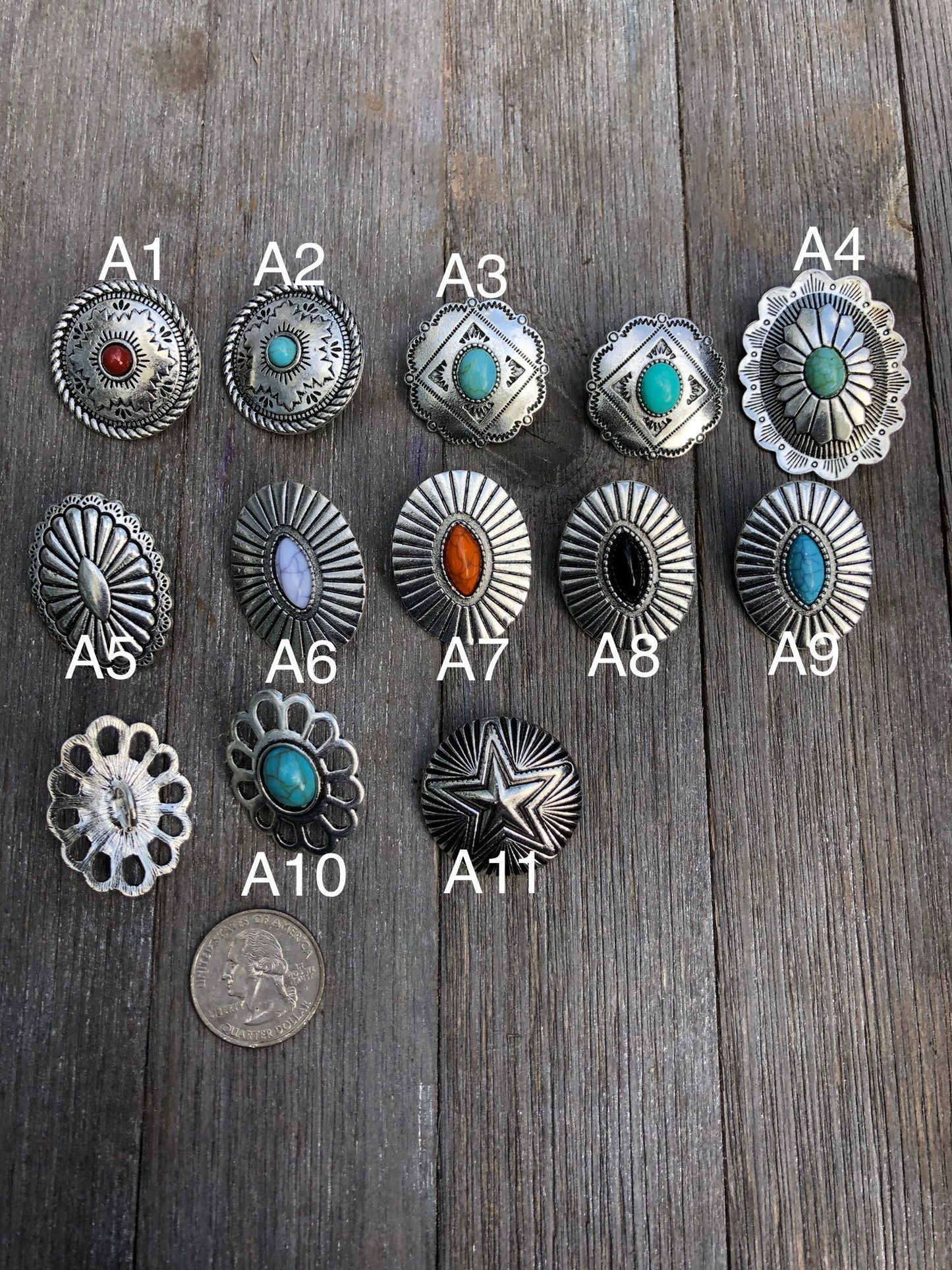 Turquoise metal concho button - sew on western button
