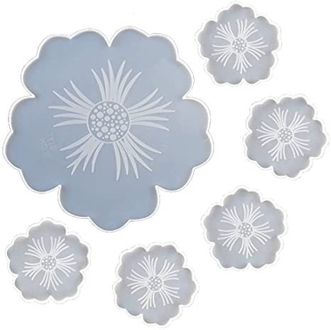 Large Flower Mold Coaster Set for Resin - 6pc Silicone Flow Molds