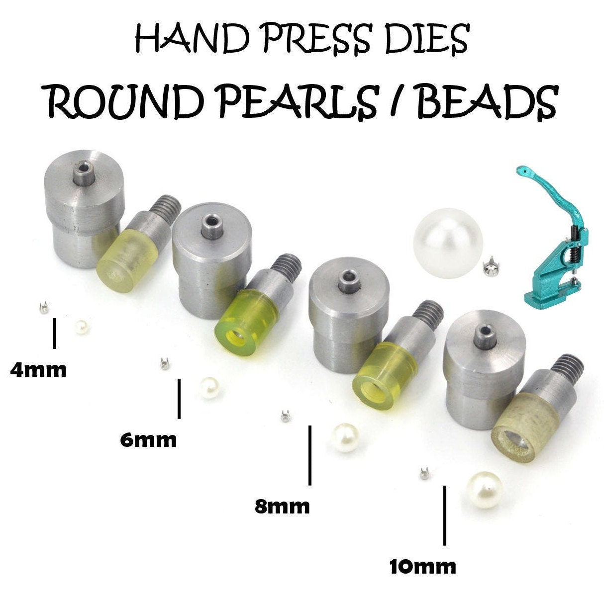Round Pearl Rivet Dies for Hand Press - 4-10mm Dies for Setting Round Pearls and Beads