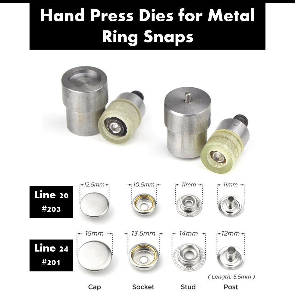 Metal Snap Dies for Hand Press - Dies for Setting #655, #633, #831, #203, #201 Metal Snaps