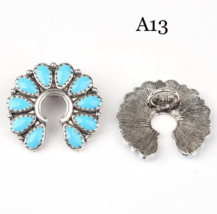 Turquoise metal concho button - sew on western button