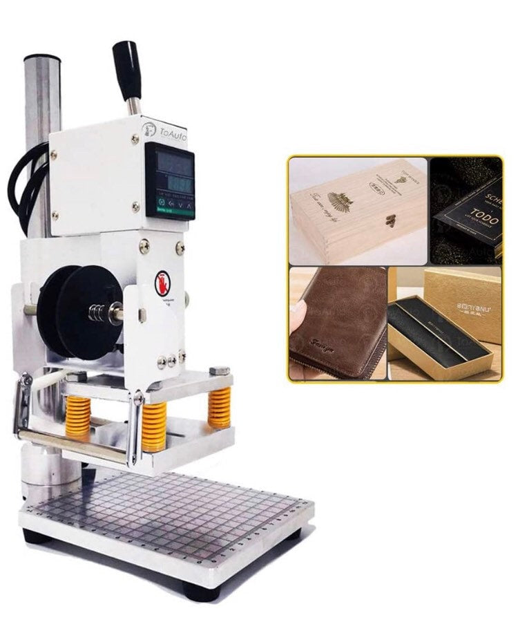 Hot foil stamping and embossing machine for leather, paper, wood, plastics