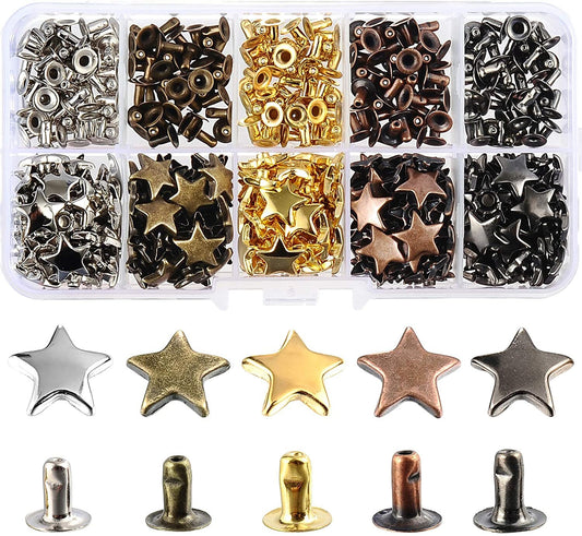 Star Rivet Kit - 200pc Star Shaped Rivets for Leather, Clothes, Vinyl, and Tags