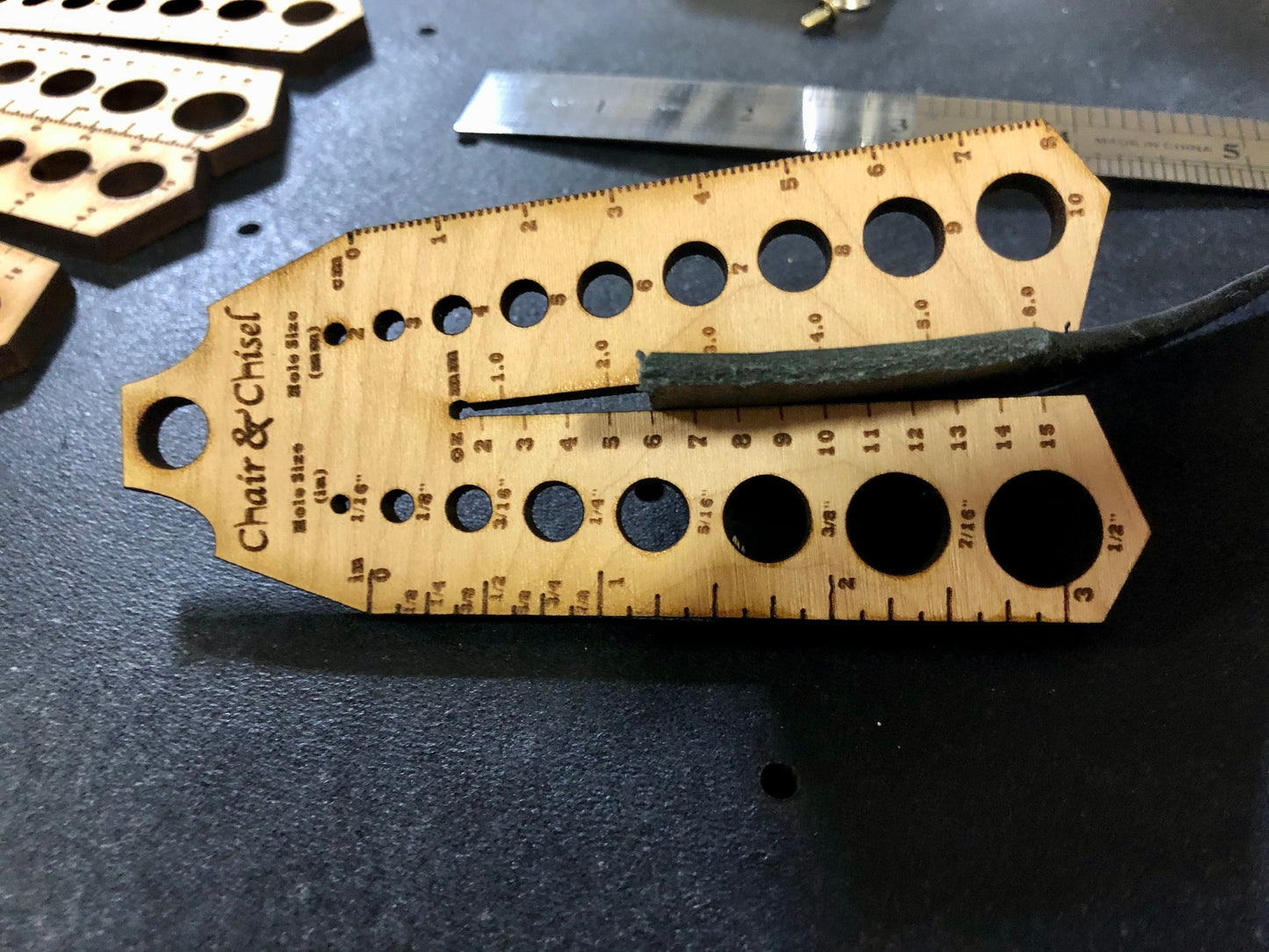 Leather thickness gauge - hardware calipers - wooden ruler