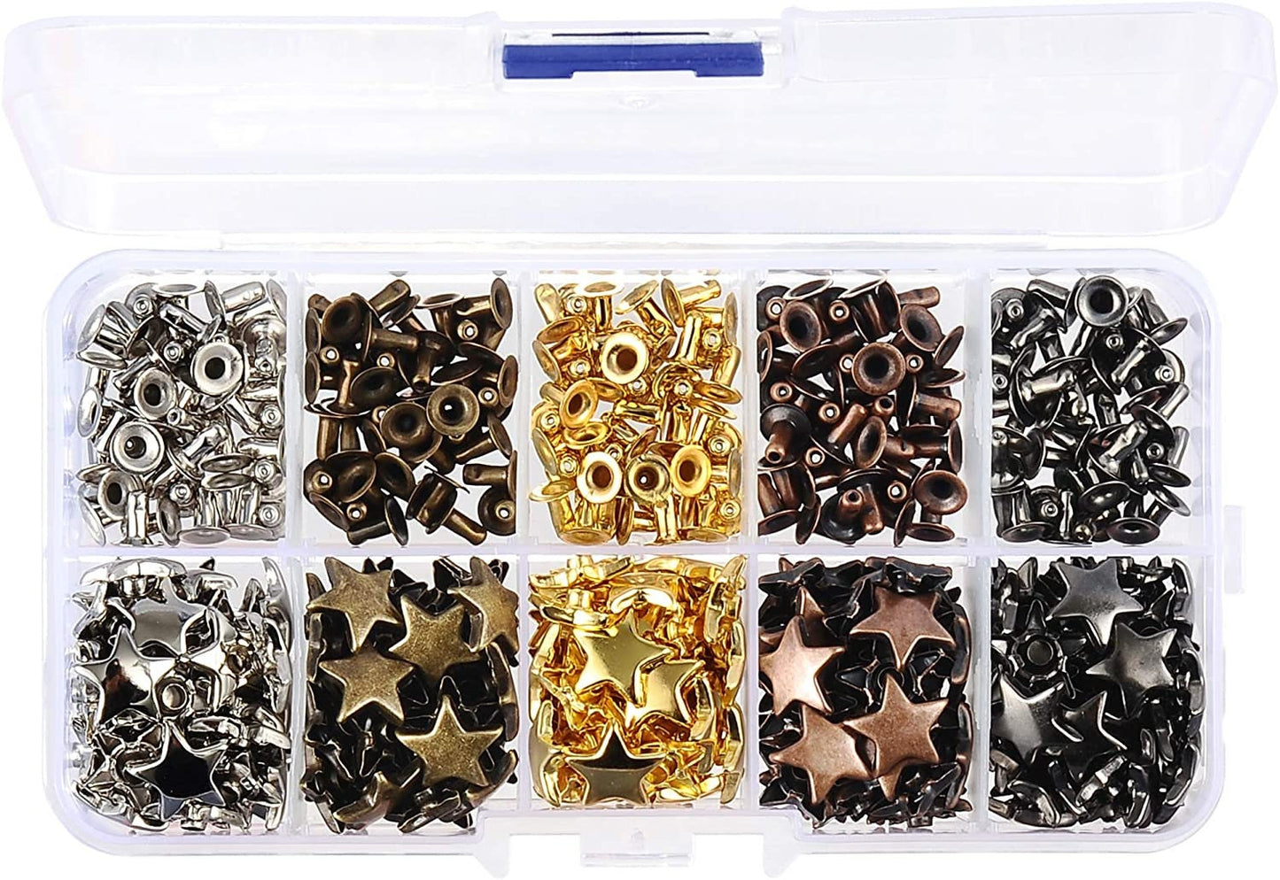 Star Rivet Kit - 200pc Star Shaped Rivets for Leather, Clothes, Vinyl, and Tags