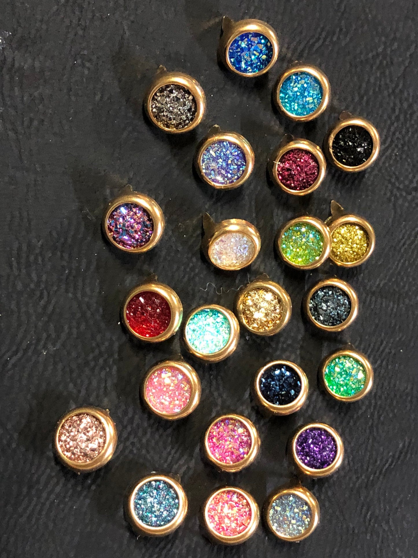 New 12mm Drusy Crystals with rim sets - 48ss Crystal Rim Sets and Drusy Crystals Silver and Gold Post Options - NEW ITEM only found here!