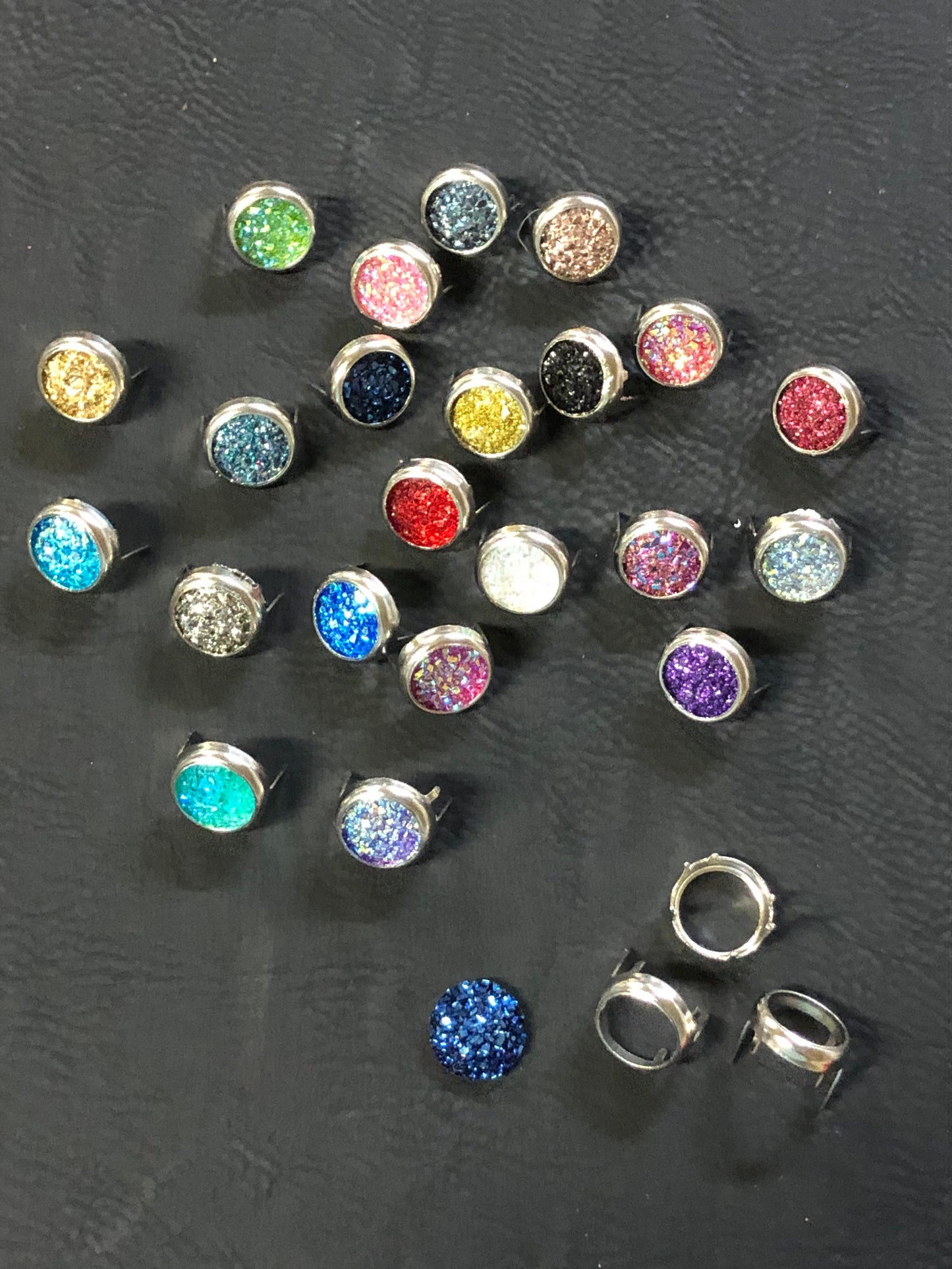 New 12mm Drusy Crystals with rim sets - 48ss Crystal Rim Sets and Drusy Crystals Silver and Gold Post Options - NEW ITEM only found here!