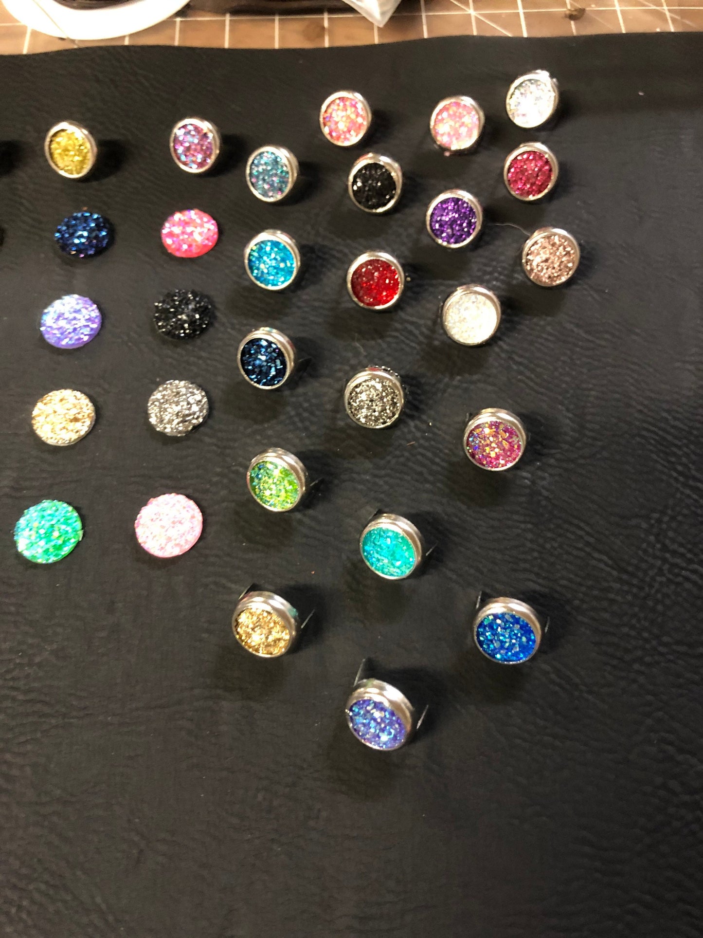 New 12mm Drusy Crystals with rim sets - 48ss Crystal Rim Sets and Drusy Crystals Silver and Gold Post Options - NEW ITEM only found here!