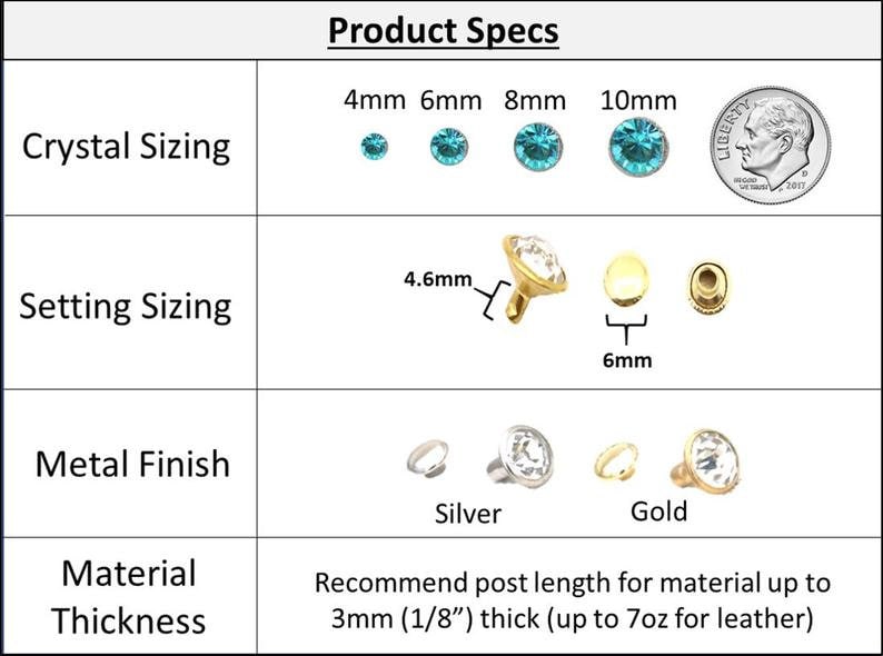 4-10mm Crystal Rivet Wholesale - 20ct pack of every color - Rhinestone Wholesale - Bulk Crystal Rivets