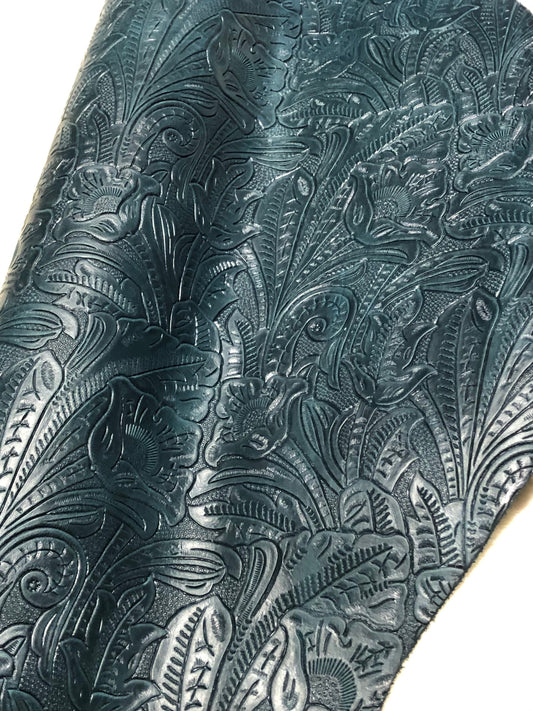 Embossed Slate Blue Chrome tanned Designer leather - Raw Leather - Wholesale Leather 3-5oz