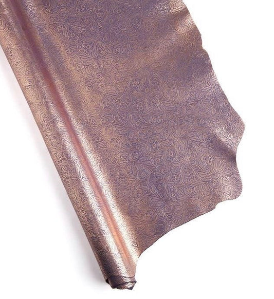 Metallic Rose Gold Embossed Designer leather - Raw Leather - Wholesale Leather 2-4oz