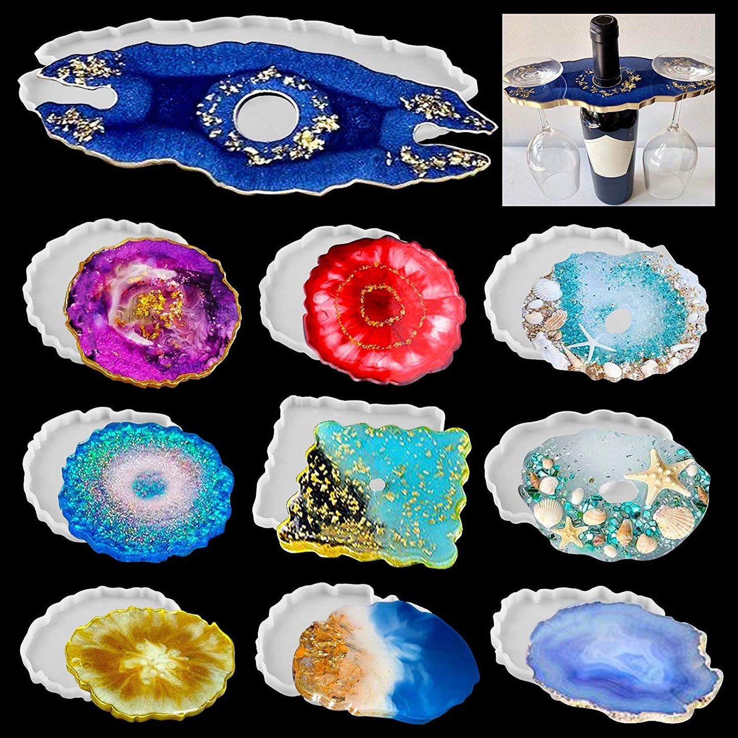 Geode Coaster Wine glass holder Resin Mold Set for Resin and Clay - 10pc Silicone Coaster Molds