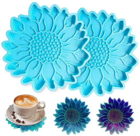Sunflower Coaster Mold Set for Resin and Clay - 2pc Silicone Coaster Molds