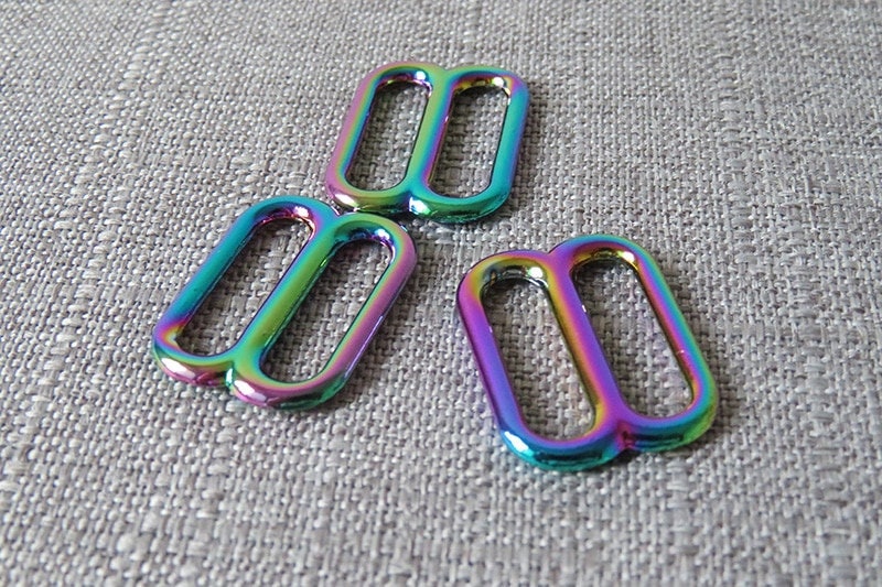 Rainbow Metal Buckle, Slide, and D-Ring 3pc dog collar hardware kit