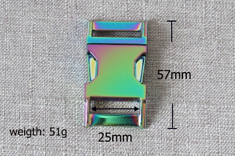 Rainbow Metal Buckle Slide and D Ring 3pc dog collar hardware