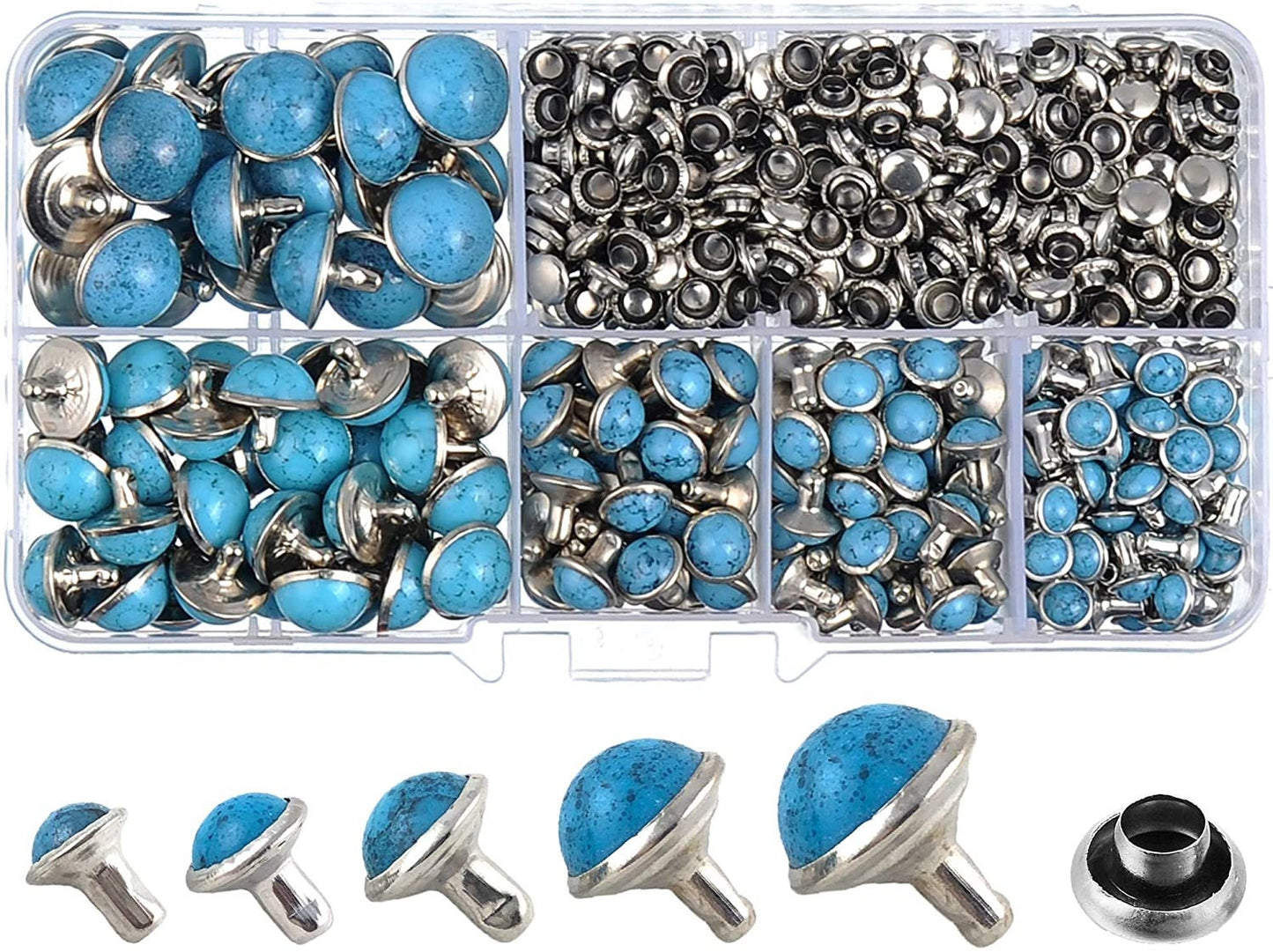 Turquoise Stone Rivet Kit - 240 sets Turquoise rivets with carry case