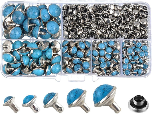 Turquoise Stone Rivet Kit - 240 sets Turquoise rivets with carry case