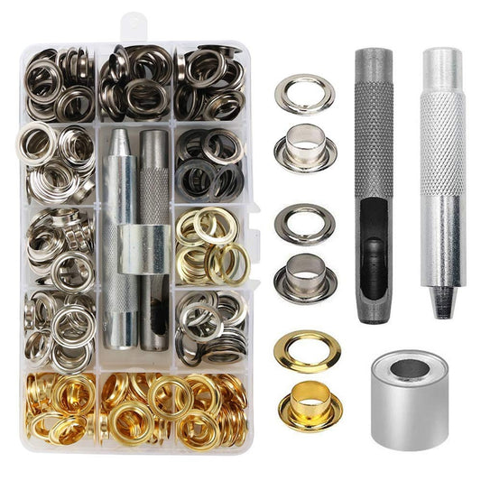 Metal Grommet Kit - 120pc 3/8" 10mm Eyelets with Washers, Eyelet Setting Tools and Carry Case