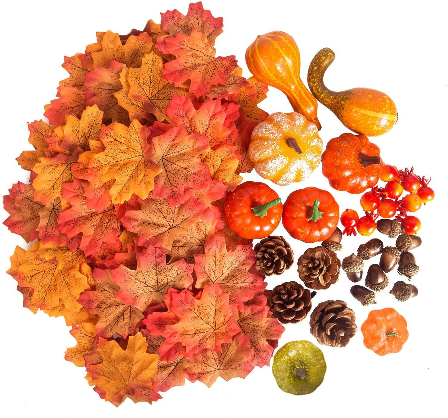 Fall Decor Kit - Mini Pumpkins, Acorns, Pine Cones, Leaves for Decor and Crafts