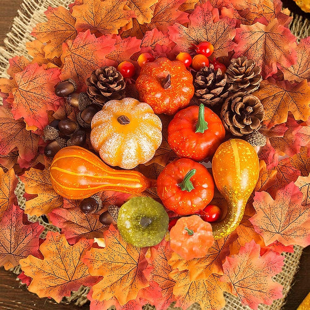 Fall Decor Kit - Mini Pumpkins, Acorns, Pine Cones, Leaves for Decor and Crafts