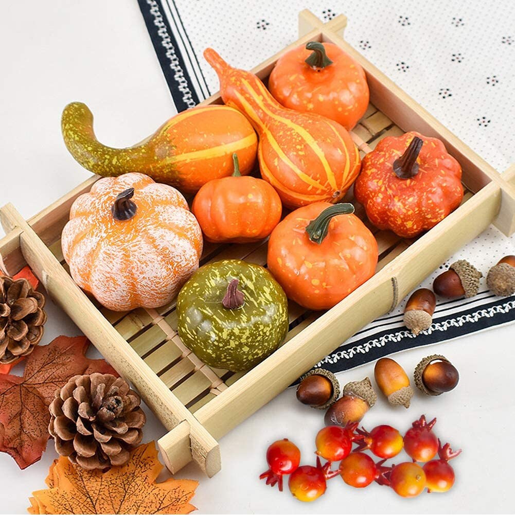 Fall Decor Kit - Mini Pumpkins, Acorns, Pine Cones, Leaves for Decor and Crafts