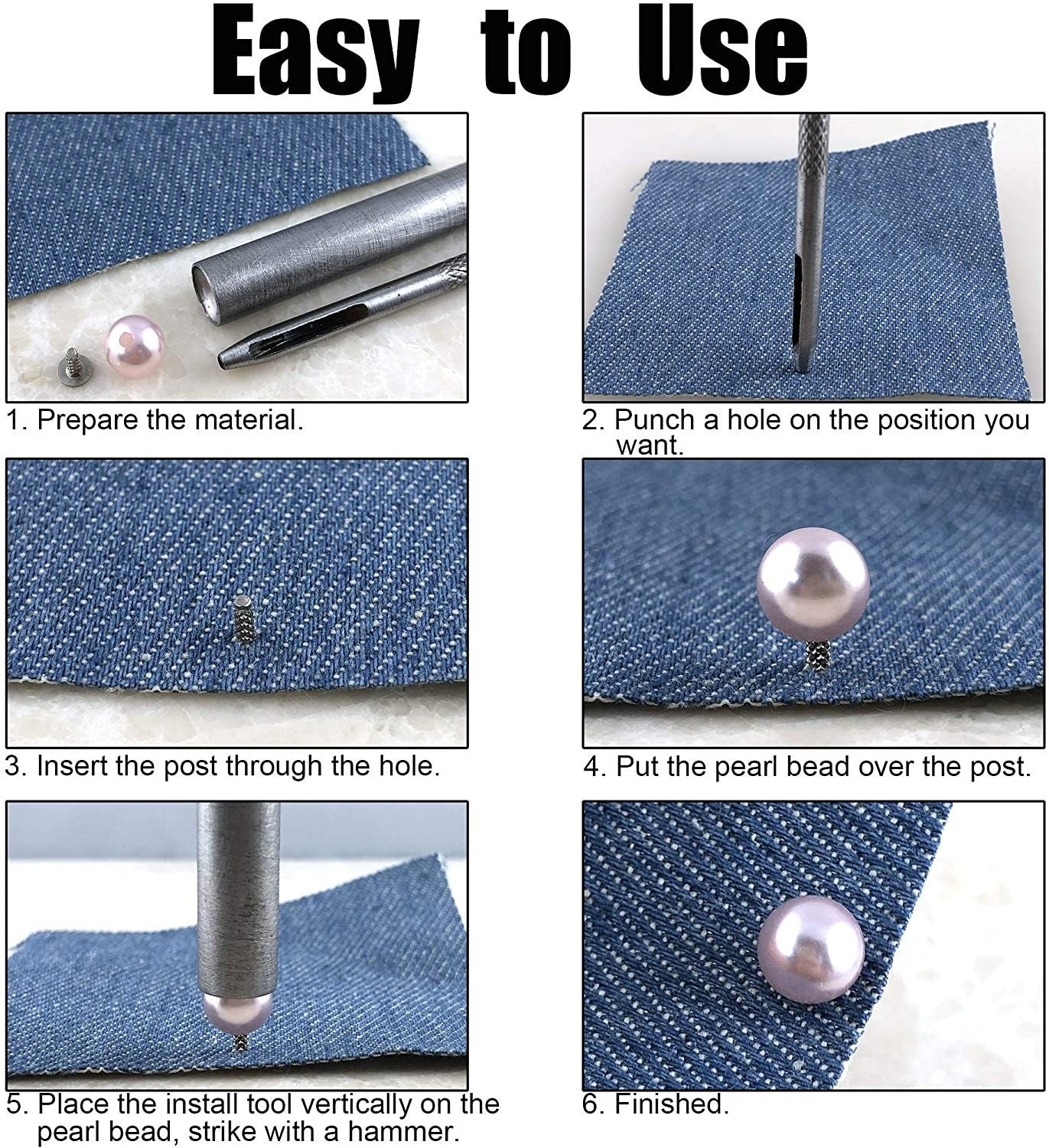 Round Pearl Rivets - Colorful Pin Pearl Kit with Tools for Clothing, Bridal, Knits, Crochets, Leather, and Cloth