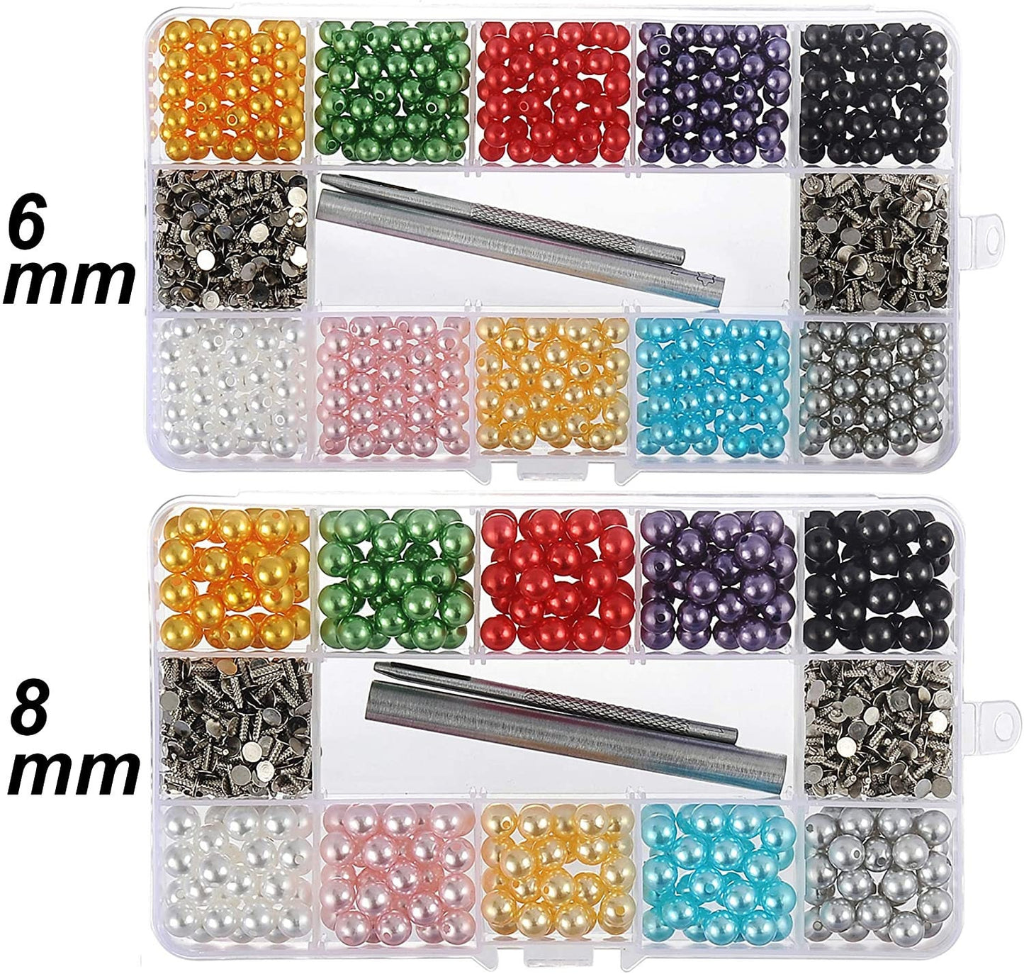 Round Pearl Rivets - Colorful Pin Pearl Kit with Tools for Clothing, Bridal, Knits, Crochets, Leather, and Cloth
