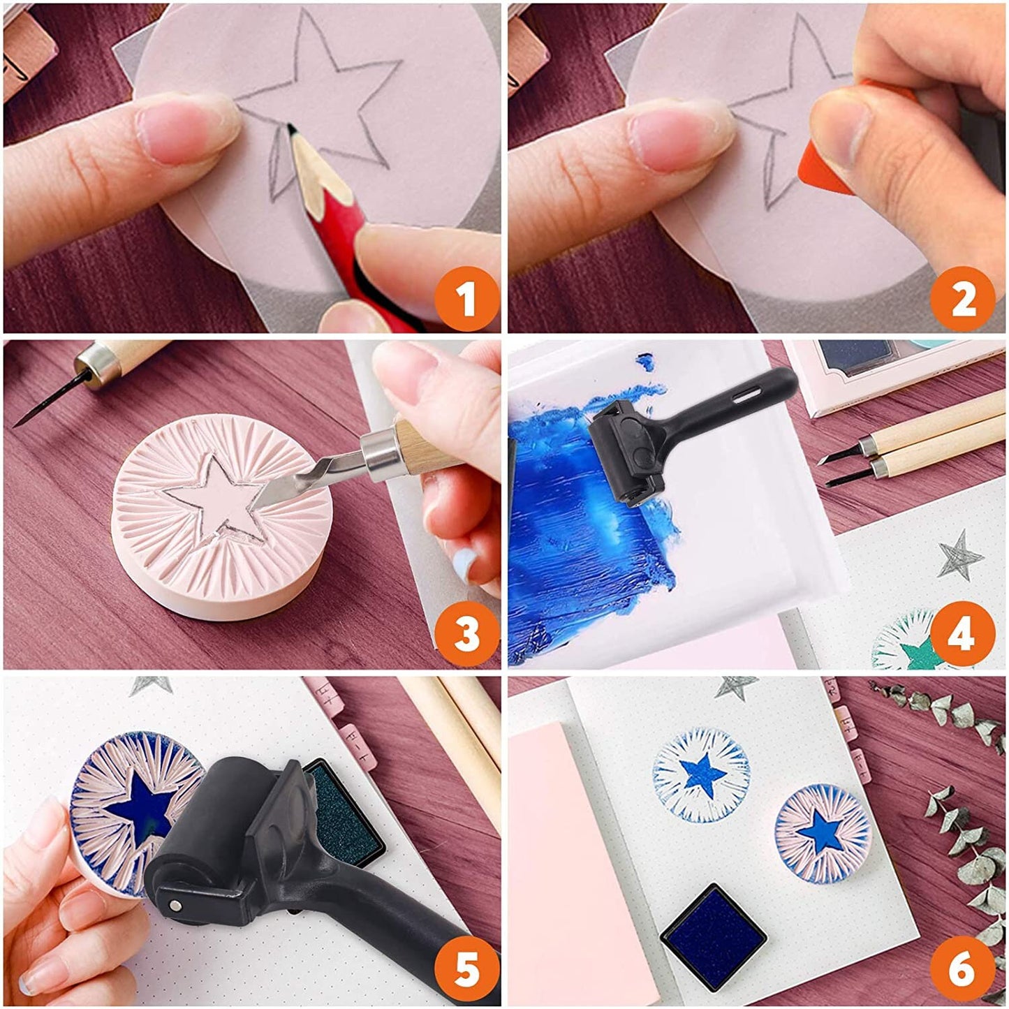 Rubber Stamp Making Kit with Stamp Blocks and Tools - Printmaking Kit -