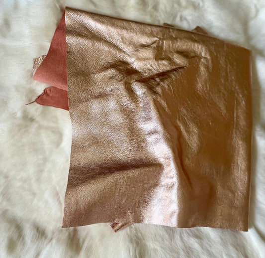 Metallic Rose Gold Designer leather - Raw Leather - Wholesale Leather 2-4oz