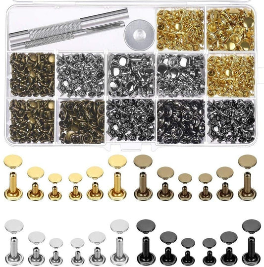 Rivet Kit - 480 sets double cap rivets with rivet setting tools and carry case