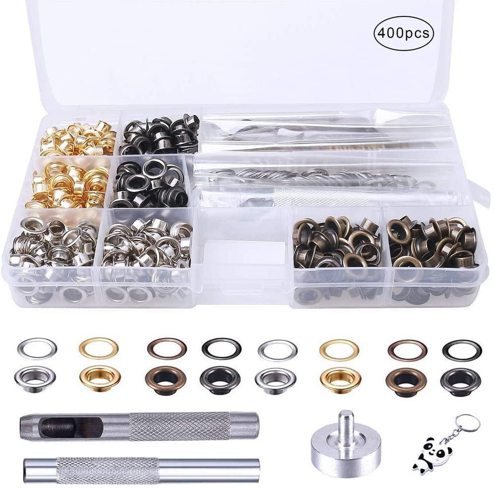 Metal Grommet Kit - 400pc 1/4" 6mm Eyelets with Washers, Eyelet Setting Tools and Carry Case