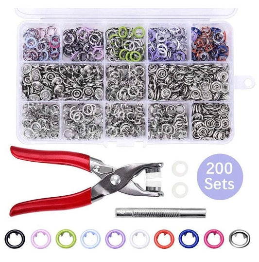 Colored Snap Kit with Pliers - 200 snaps with tools and carry case