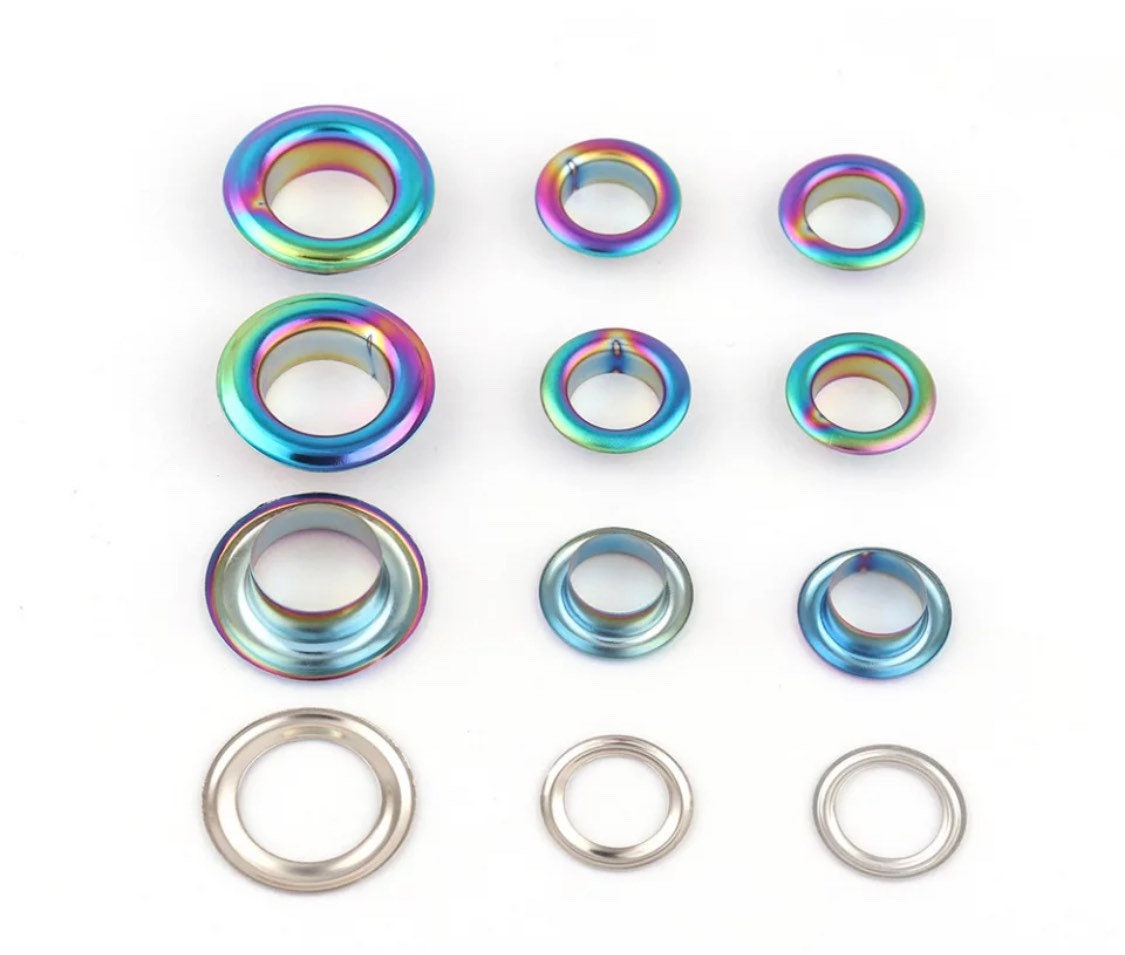 50ct Rainbow Grommets - 4mm and 5mm Rainbow Eyelets in Bulk