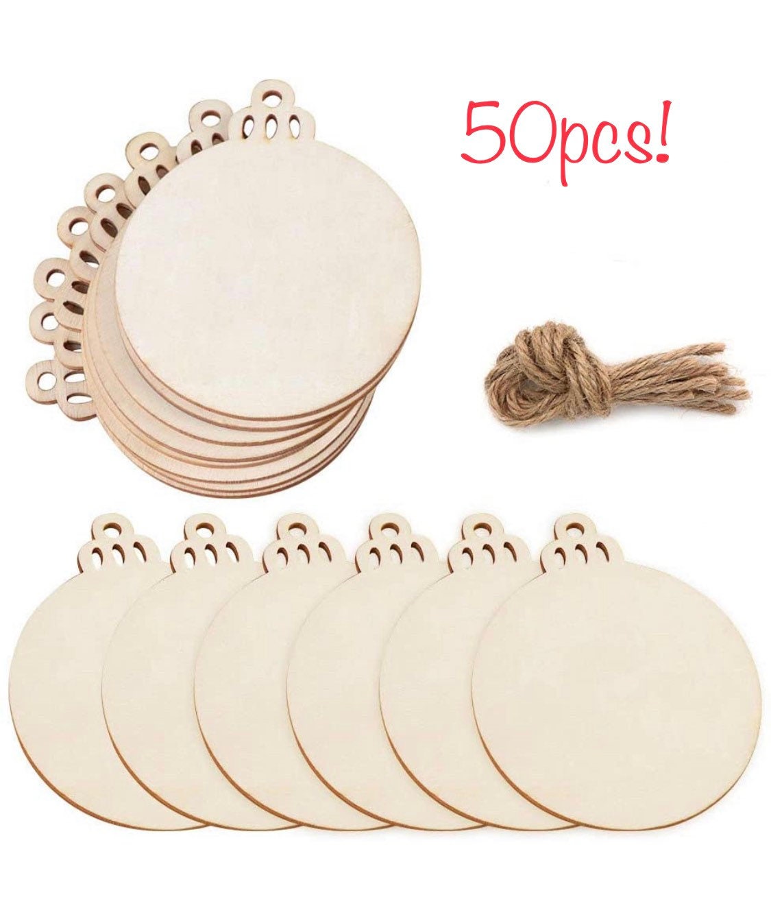 Wooden ornament blanks - predrilled holes - Great for Trees, Wreaths, Gifts, Decor, and Crafts 3.5”