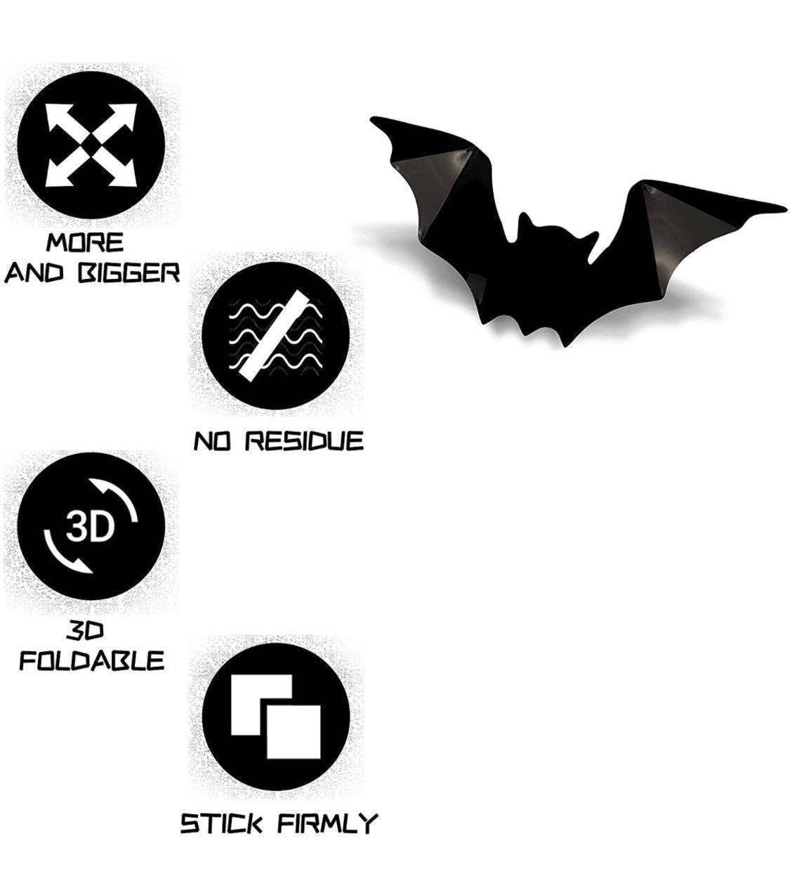 Bat Halloween Decorations - 3D Bats with Non marking tape for walls, hanging, Crafts and spider webs