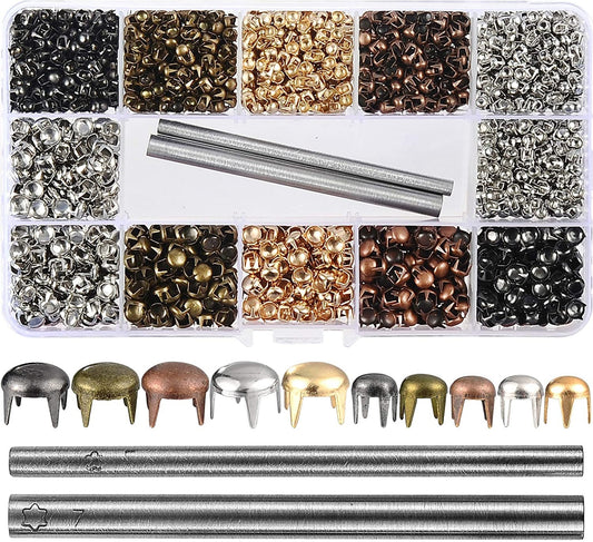 Nailhead Rivet Kit - Dome Stud Prong Rivet Kit - 2700 pieces with spot setting tools and carry case