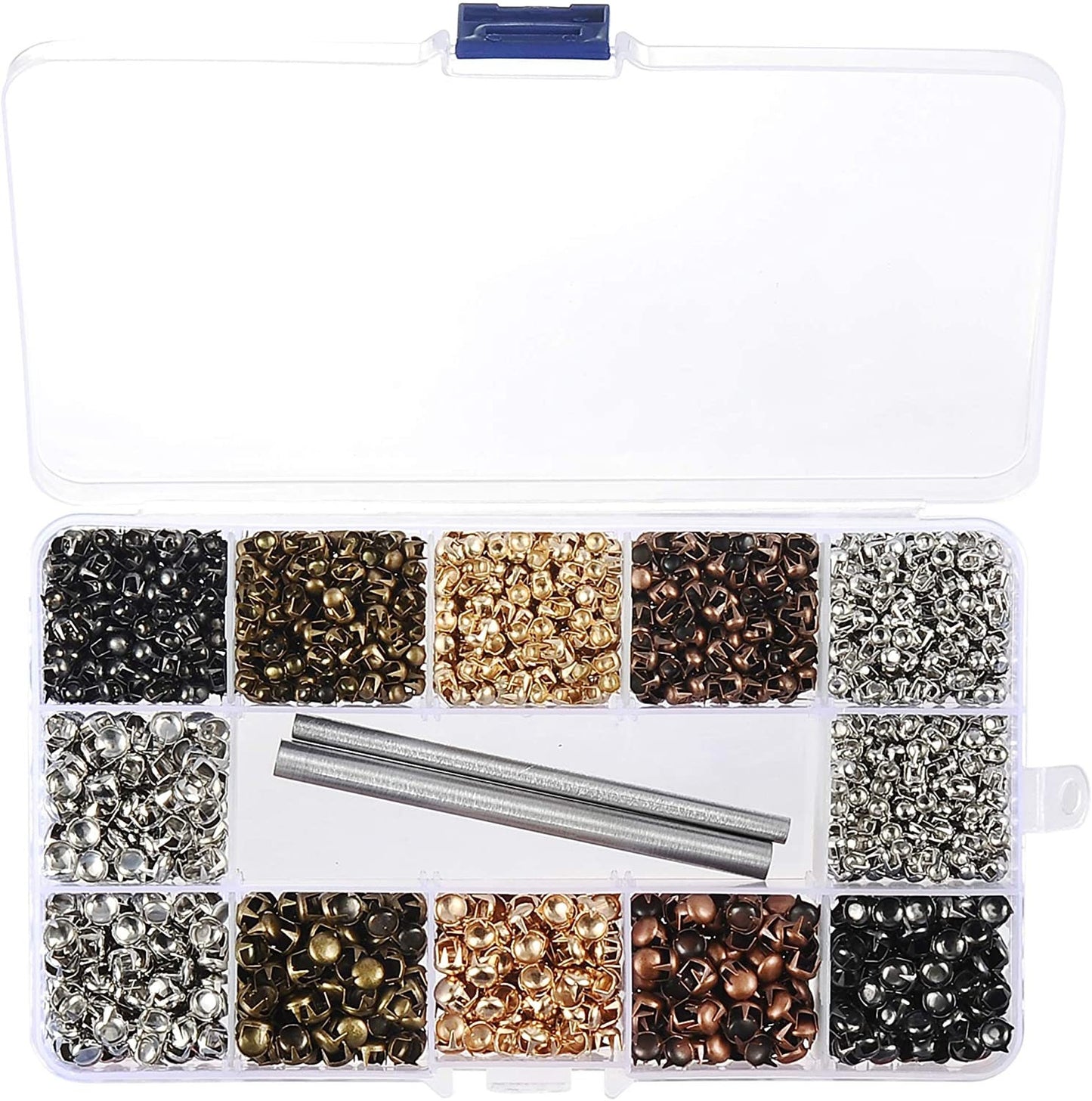 Nailhead Rivet Kit - Dome Stud Prong Rivet Kit - 2700 pieces with spot setting tools and carry case